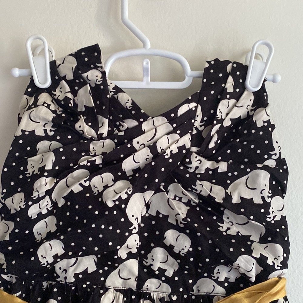 Anthropologie dress by Poridge-black and white elephant/gold sash size 8 - Picture 2 of 7